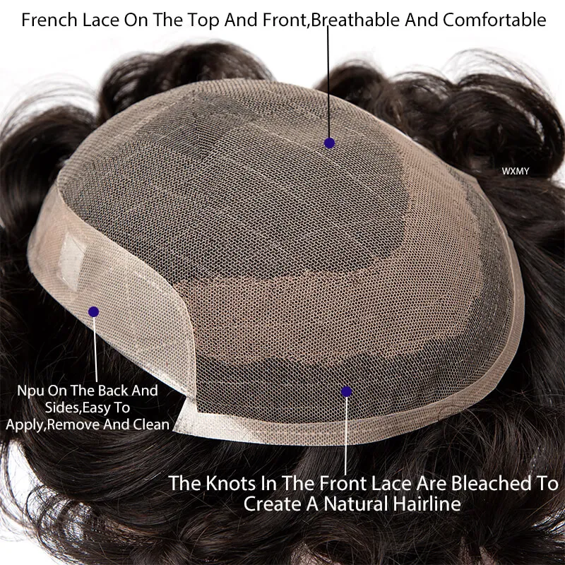 OCT French Lace & PU Base Toupee Hair Man parrucca protesi per capelli maschili capelli umani naturali protesis capillare da uomo sistemi traspiranti