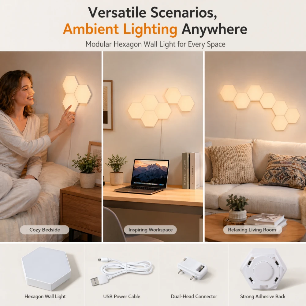 1PC USB 5V Geometric Module Night Light DIY Hexa Light Panels LED Wall Lighting for Living Room Bedroom Gaming Room Decor