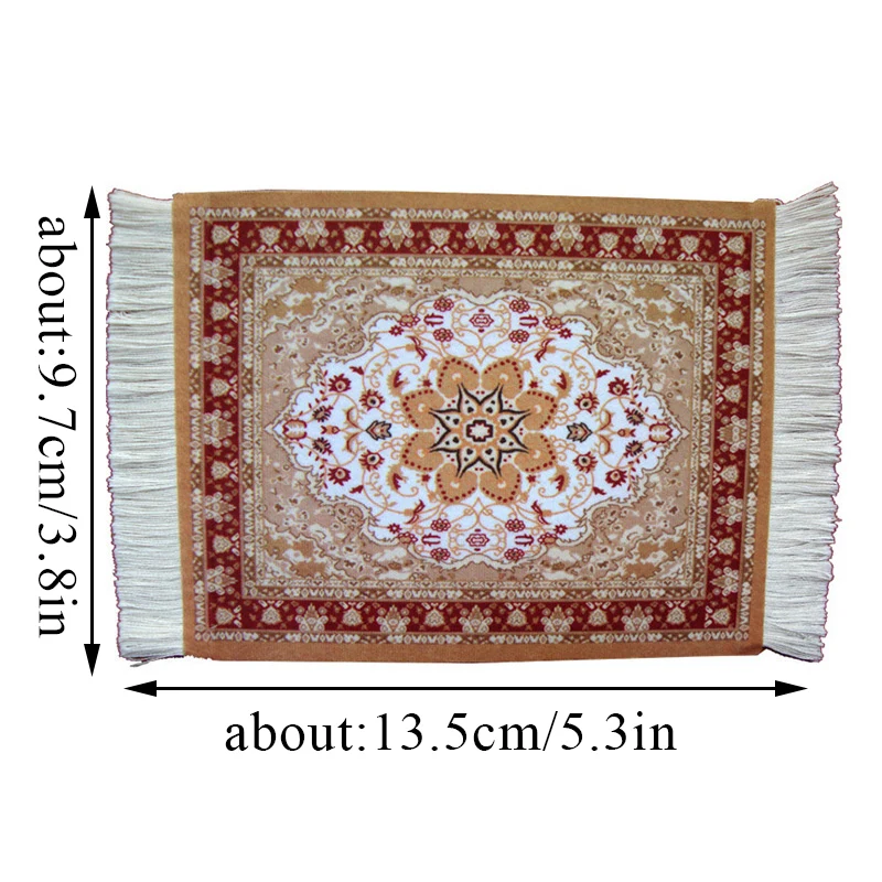 Persian Mini Woven Rug Mat Mousepad Retro Style Carpet Pattern Cup Laptop PC Mouse Pad With Fring Home Office Table Decor Craft