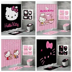 Hello Kitty Shower Curtain Four Piece Set Sanrio Anime Kit Printing Shower Curtain Carpet U-Shaped Pad Water Proof Wholesale