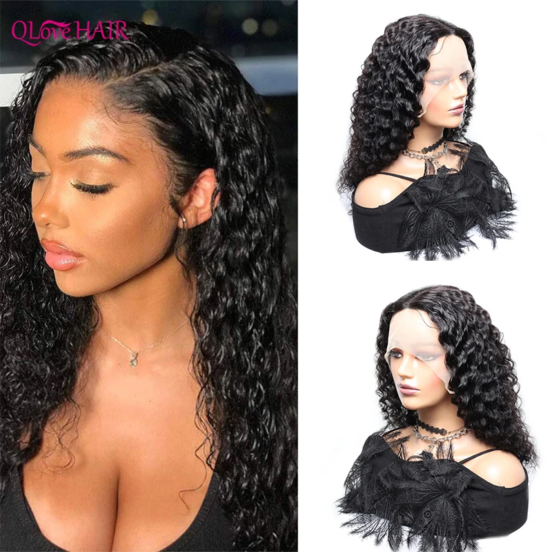 

Deep Wave T Part Lace Wigs Brazilian 180 Density Human Hair Wigs 13x1 Lace Pre Plucked Curly Remy Hair Wigs For Black Women