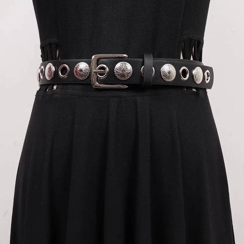 Women's Runway Fashion Hollow Out Rivet PU Leather Cummerbunds Female Dress Corsets Waistband Belts Decoration Wide Belt R1623