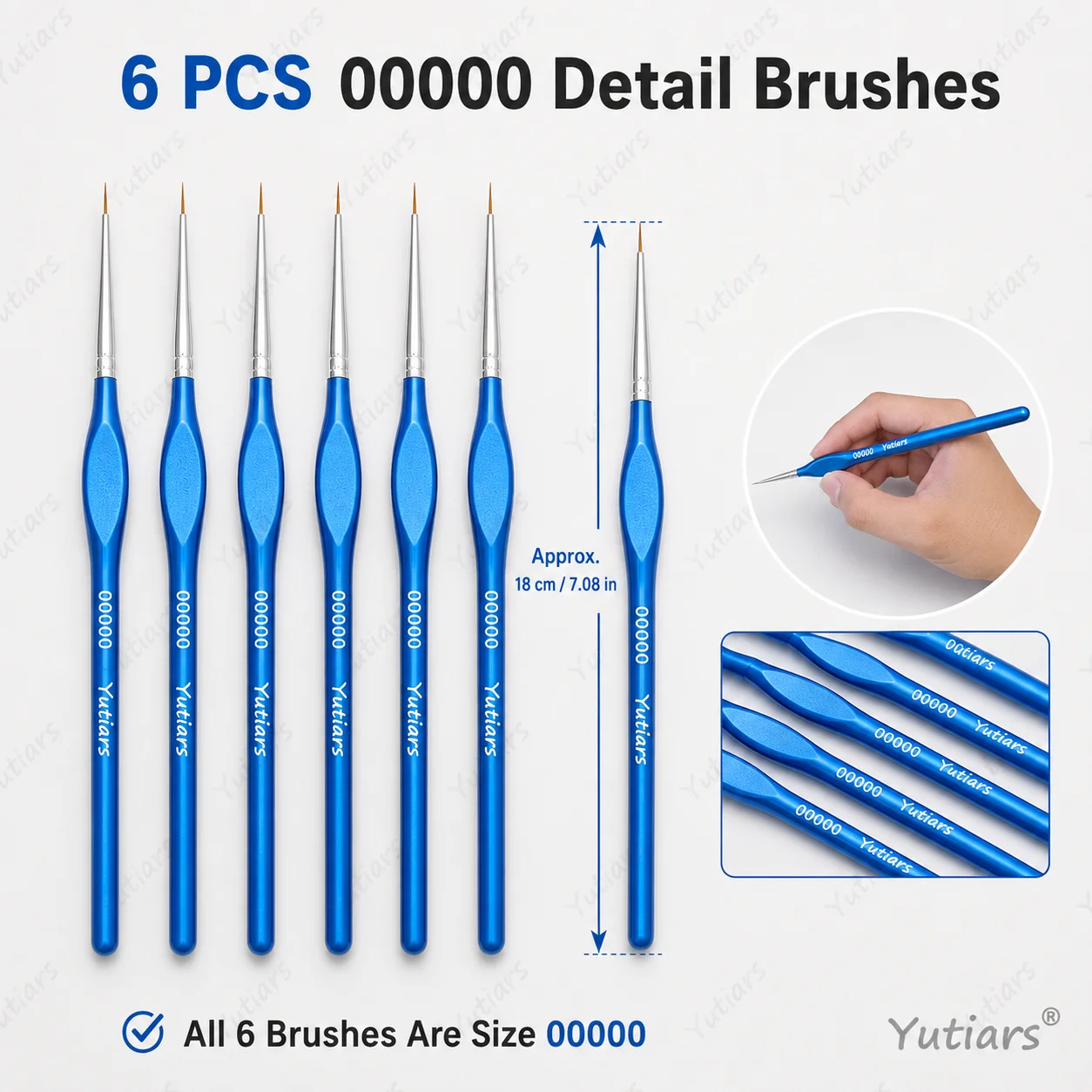 6PCS 00000 Ultra Fine Detail Paint Brushes for Watercolor, Miniatures, Models, Illustration, Crafts and Precision Line Work