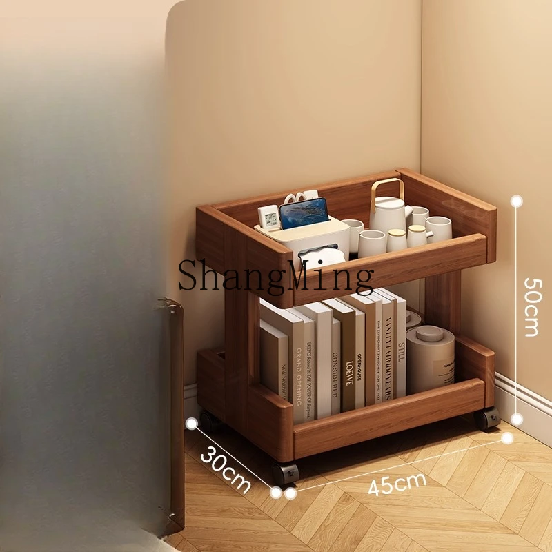 FG good-looking all solid wood movable trolley shelf floor bookshelf household multi-functional storage shelf snack storage rack