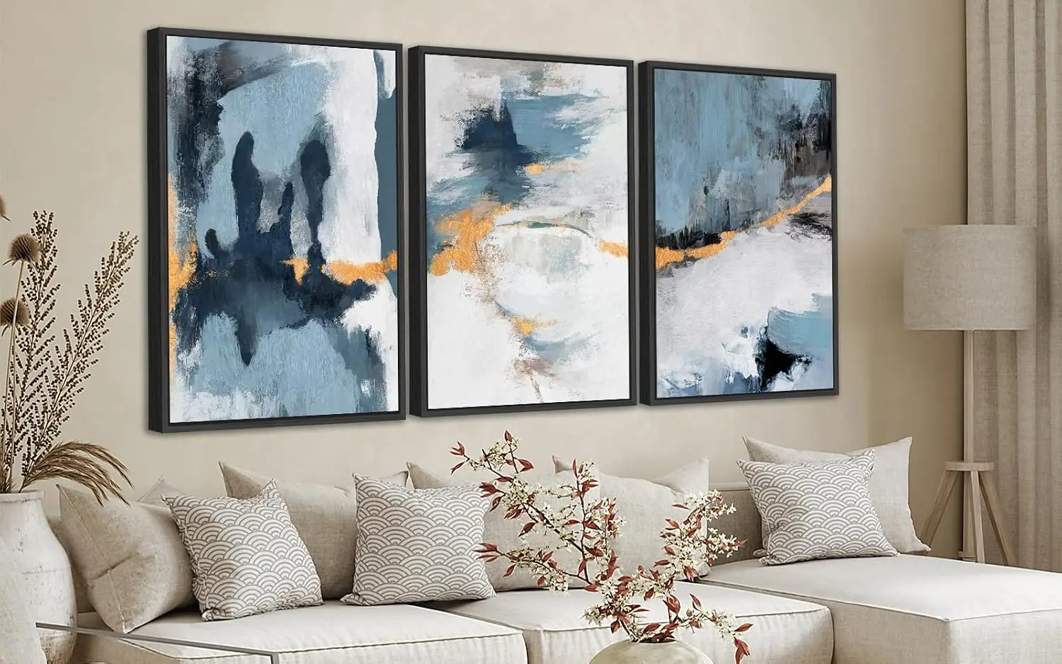 24x36 Inch Coastal Blue White Abstract Framed Canvas Wall Art With Solid Wood Float Frame Contemporary Modern Art Prints For Living Room Bedroom Home Office Kitchen Gallery Decor