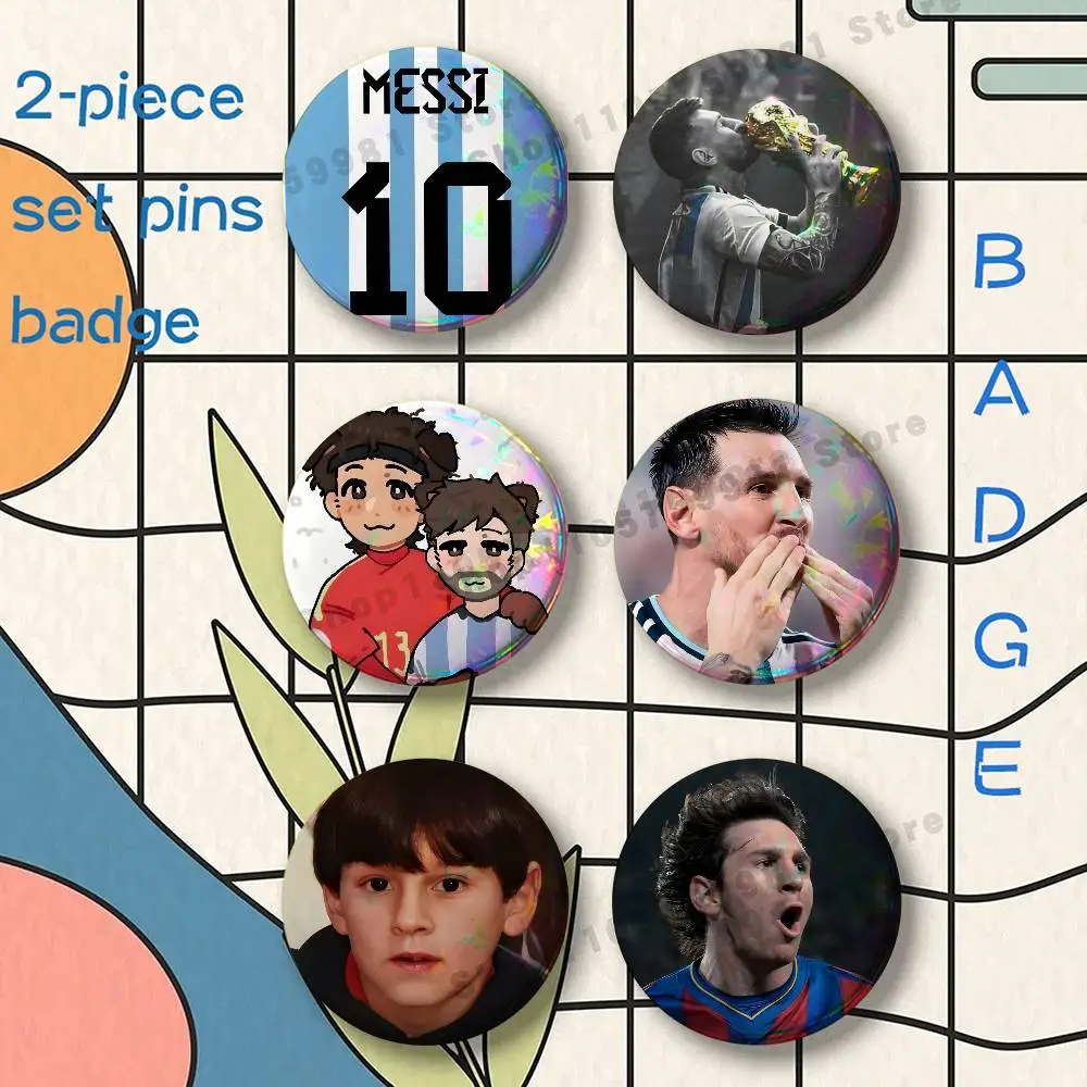 Football King M-Messi Cartoon Brooches for Backpack Accessories 25 32 44 58 75mm Round 2-piece set Free Mix