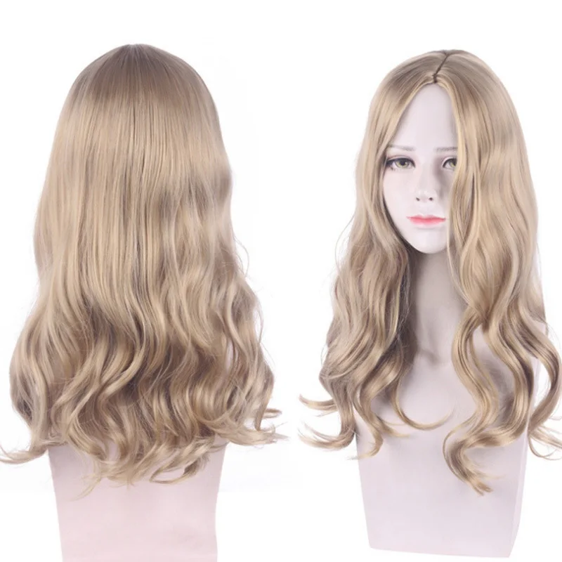 

Синтетический коричневый, желтый, волнистый парик средней длины, короткие вьющиеся волосы для женщин, повседневный костюм для вечеринки, косплей, термостойкое волокно