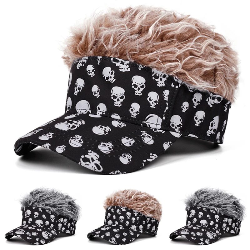2026 Neue Perückenmütze mit Totenkopf-Print, Baseballkappe, modische Hip-Hop-Skateboardmütze, Alltags- und Dekorationsmütze, Sonnenschutzmütze, Unisex