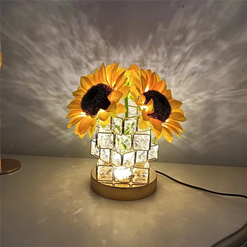 

ABZS Sunflower Cordless Table Lamp 3 Color Crystal Lamps Touch Bedside Lamps Infinitely Dimming With USB Charge Night Light