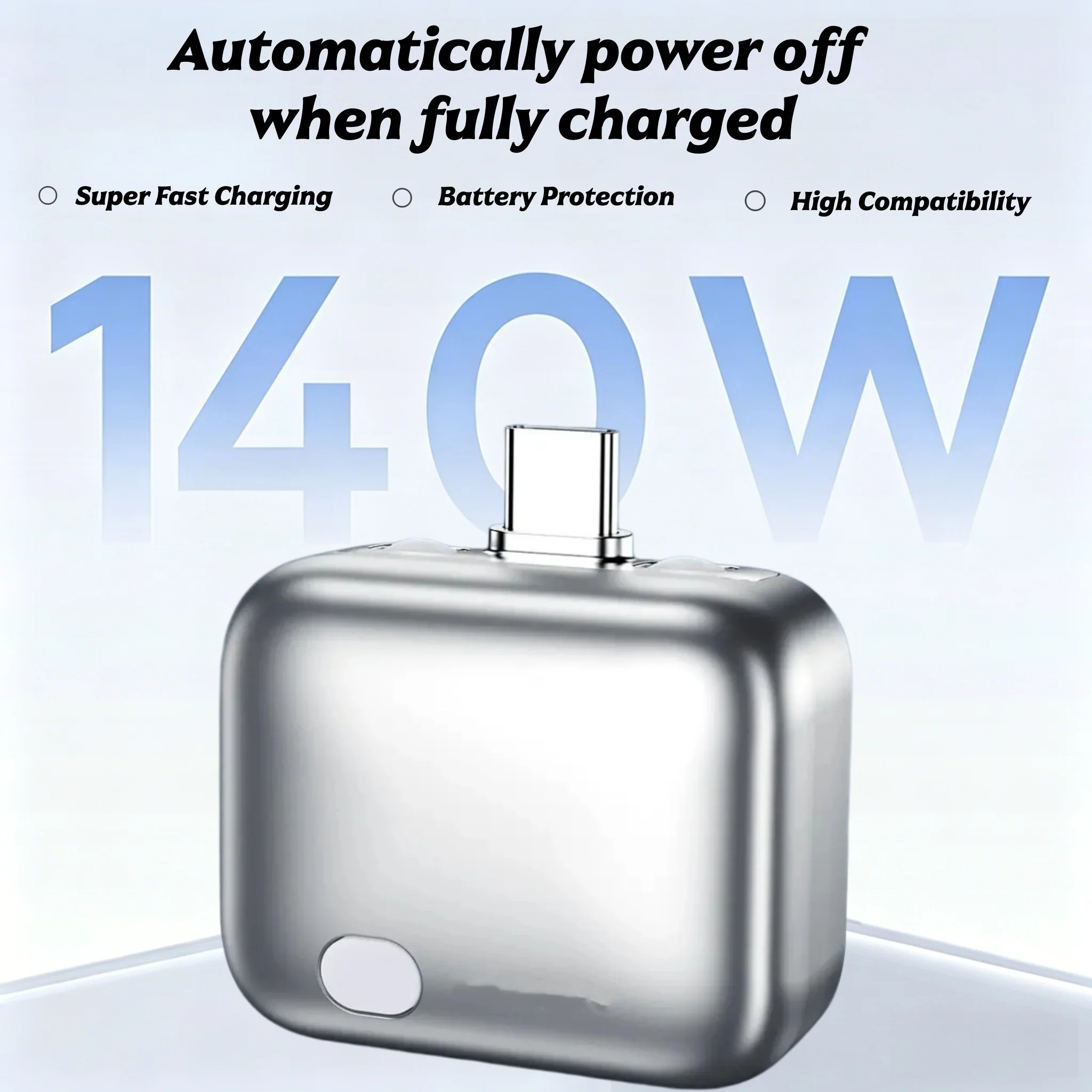 Adaptador Tipo-C Inteligente de 140W com Corte Automático, Desconexão Universal para Carregamento Noturno, Separador de Prevenção de Sobrecarga