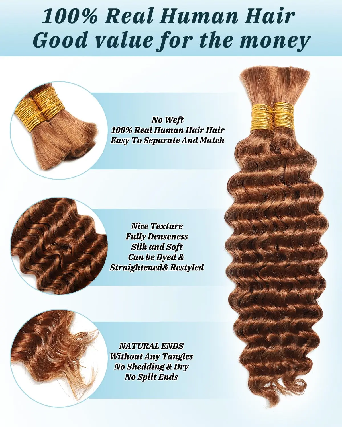 Nabi Boho-Zöpfe, unverarbeitetes Echthaar, Flechthaar, braun, tief gewellt, ohne Schuss, brasilianisches Echthaar zum Flechten