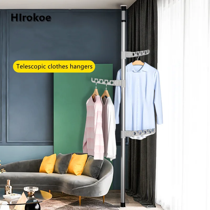 Floor-To-Ceiling Clothes Drying Rack Floor-Standing Cloth Hanger Multifunctional Metal Simple Hanging Bag Coat Rack Storage Hook