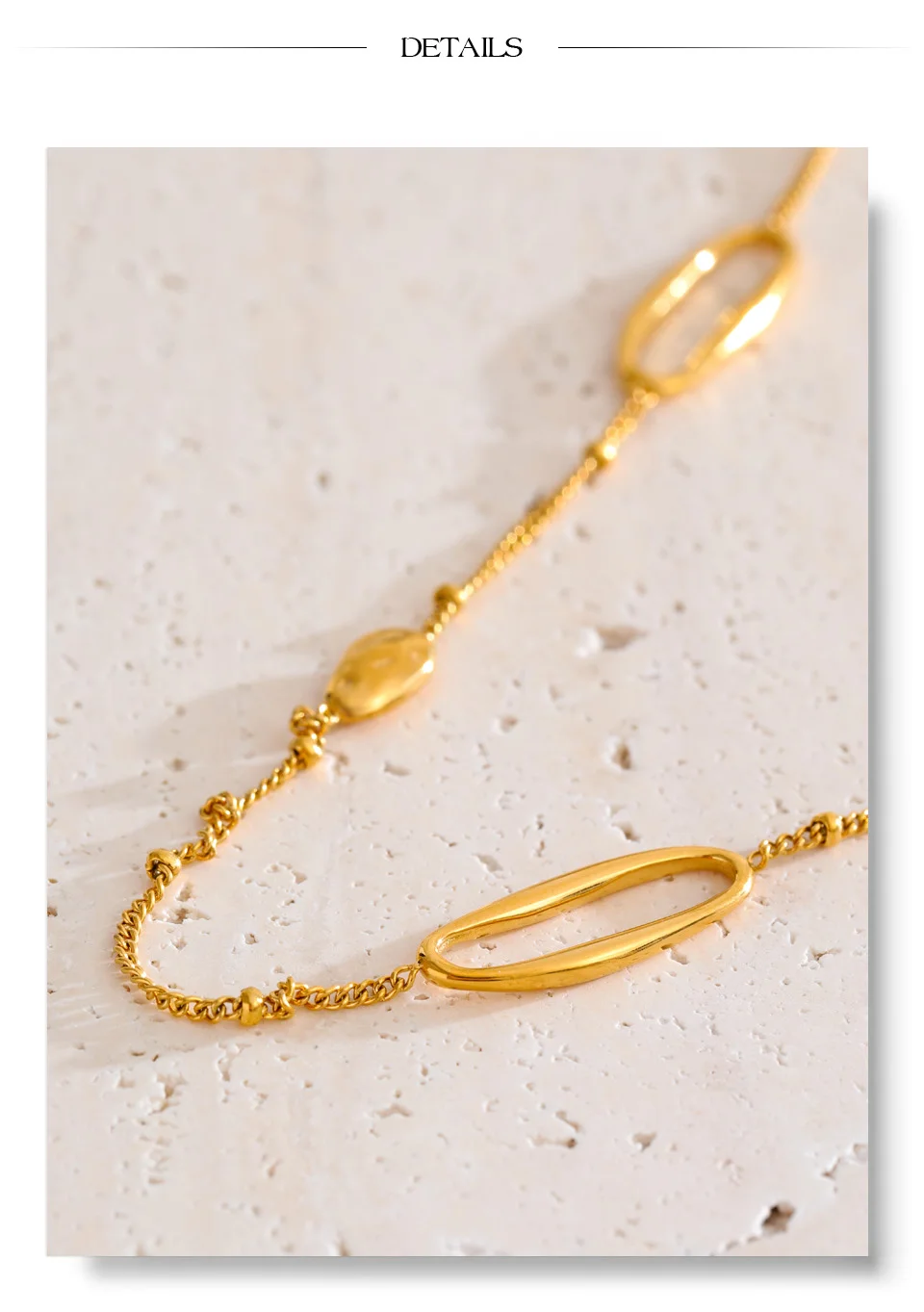 Yhpup 88 cm ovale Pulloverkette aus Edelstahl, lange Halskette für Damen, 18 Karat golden, PVD-beschichtet, unverwechselbarer Modeschmuck, Geschenk – Detail 8