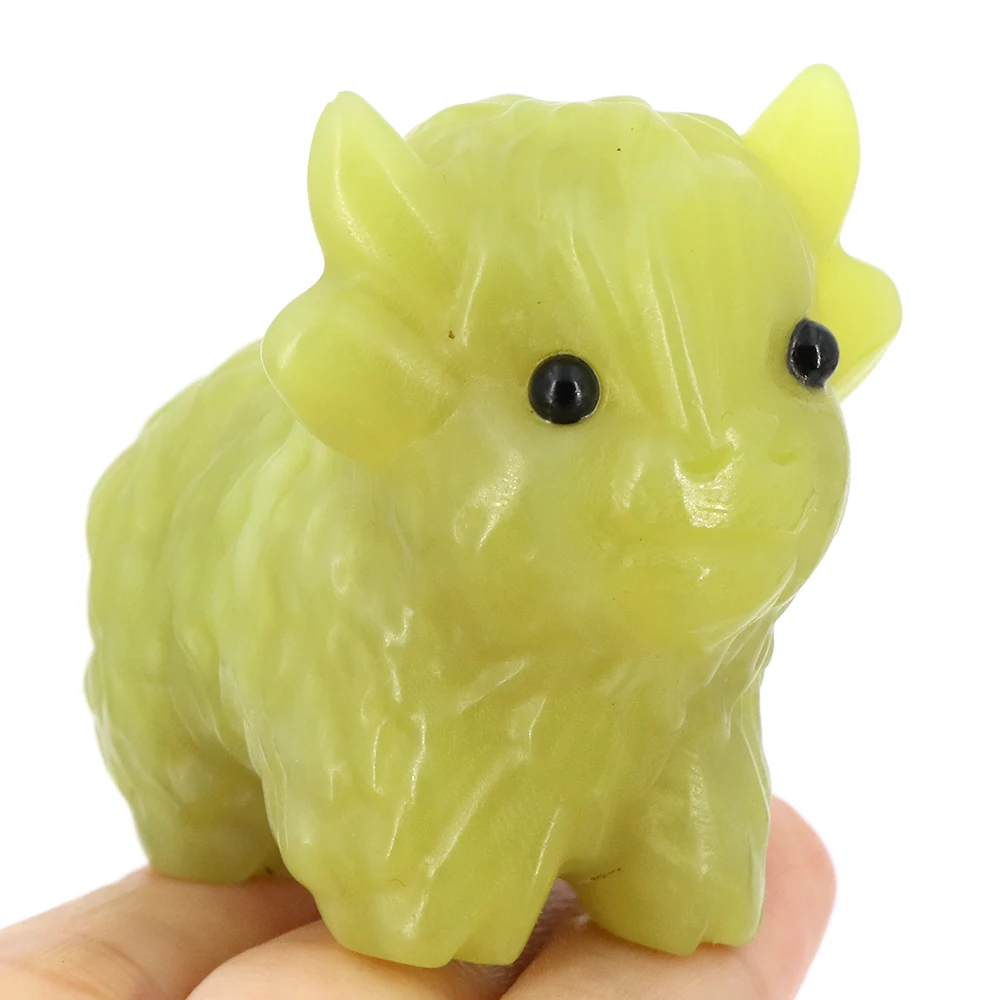 

Natural Stone Highland Yak Statue Carving Gems Reiki Healing Cattle Animal Figurine Crafts Home Decoration Statue Christmas Gift