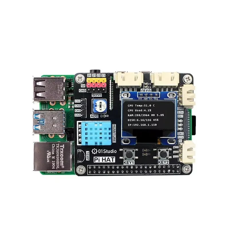01Studio PiHAT Pi 4 3B+ 4B Development Demo Expansion Board Module Python Programming 2G 4G 8G