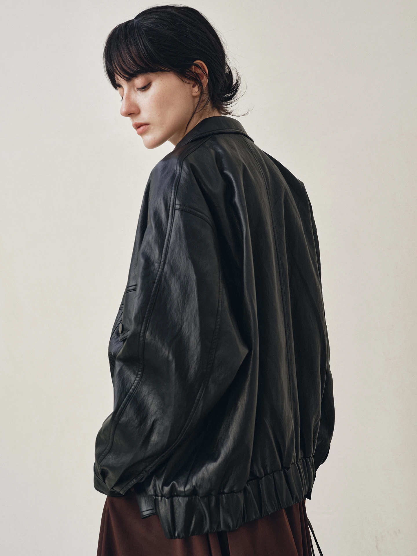 Jaqueta Feminina de Couro Estilo Motociclista Retrô Americana com Lapela, Solta, para Outono, Moda Casual, Mistura de Poliéster