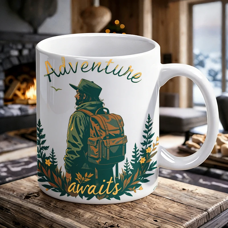

"Adventure Ahead" Hiker Ceramic Mug, Coffee Cup, Milk Cup, Office Tea Cup, Water Cup, Fade-Resistant, Gift for Friends