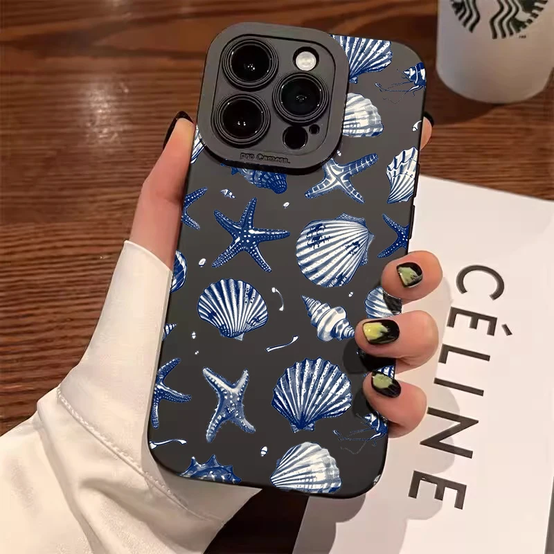 Blue Sandy Cat Eye Seastar Phone Case for Samsung Galaxy A16 A36 A56 5G A55 A54 A34 A15 A35 A52 S21FE S25 S22 S23 S24Ultra Cover