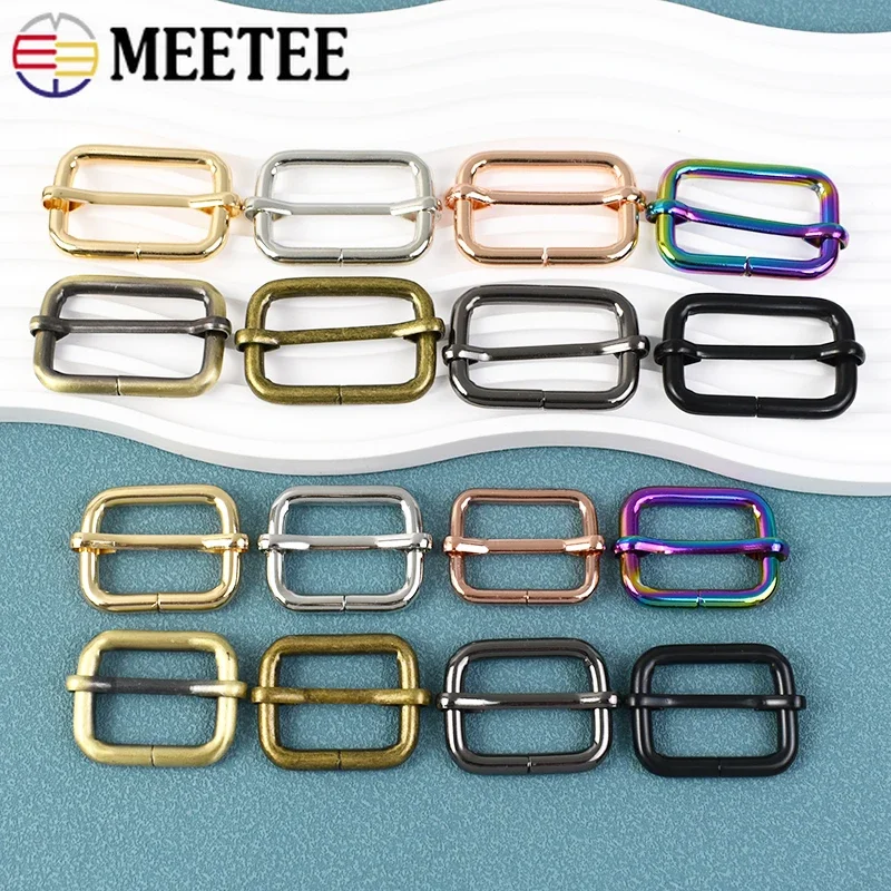 50Pcs Meetee 13-50mm Metal Pin Buckles Tri-glide Sliders for Bag Shoes Strap Buckle Garment Belt Adjust Clasp DIY Leather Craft