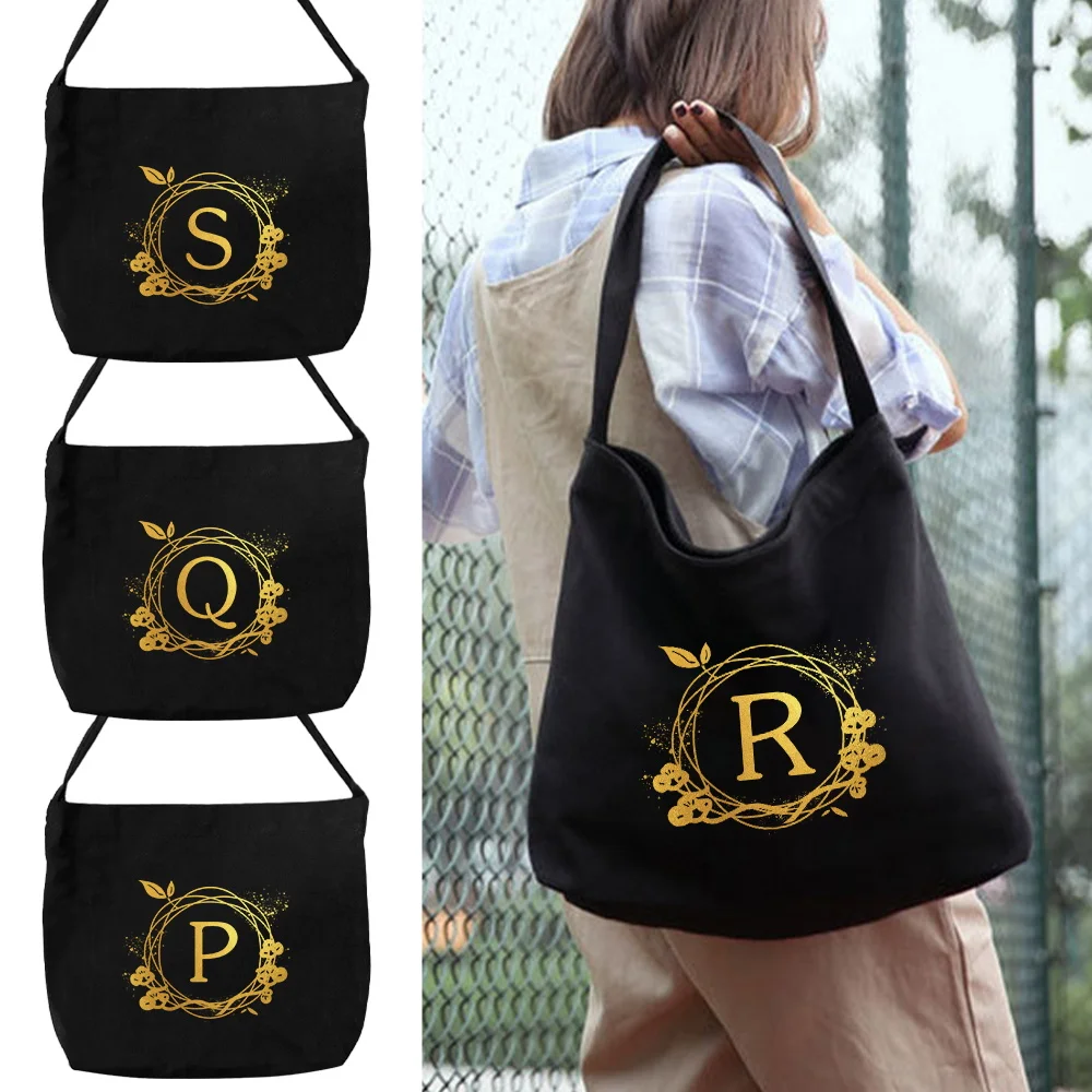 Women's New Wreath Letter Pattern Series Multifunctional Simple Shoulder Bag New Environmentally Friendly Canvas Shoulder Bag