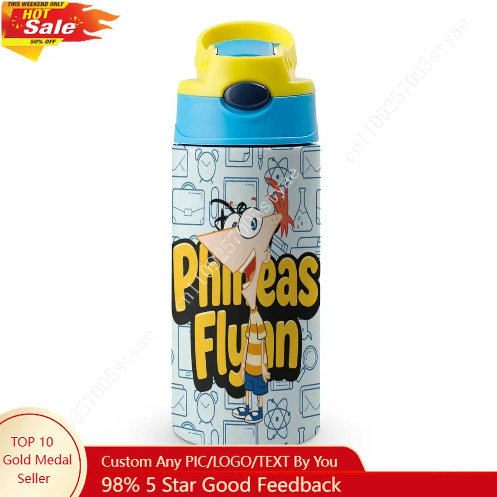 

Phineas Flynn Insulated Bottle Disney Cartoon Custom Your Photo Logo Text DIY Design Birthday Holiday Gift Thermos Bottle