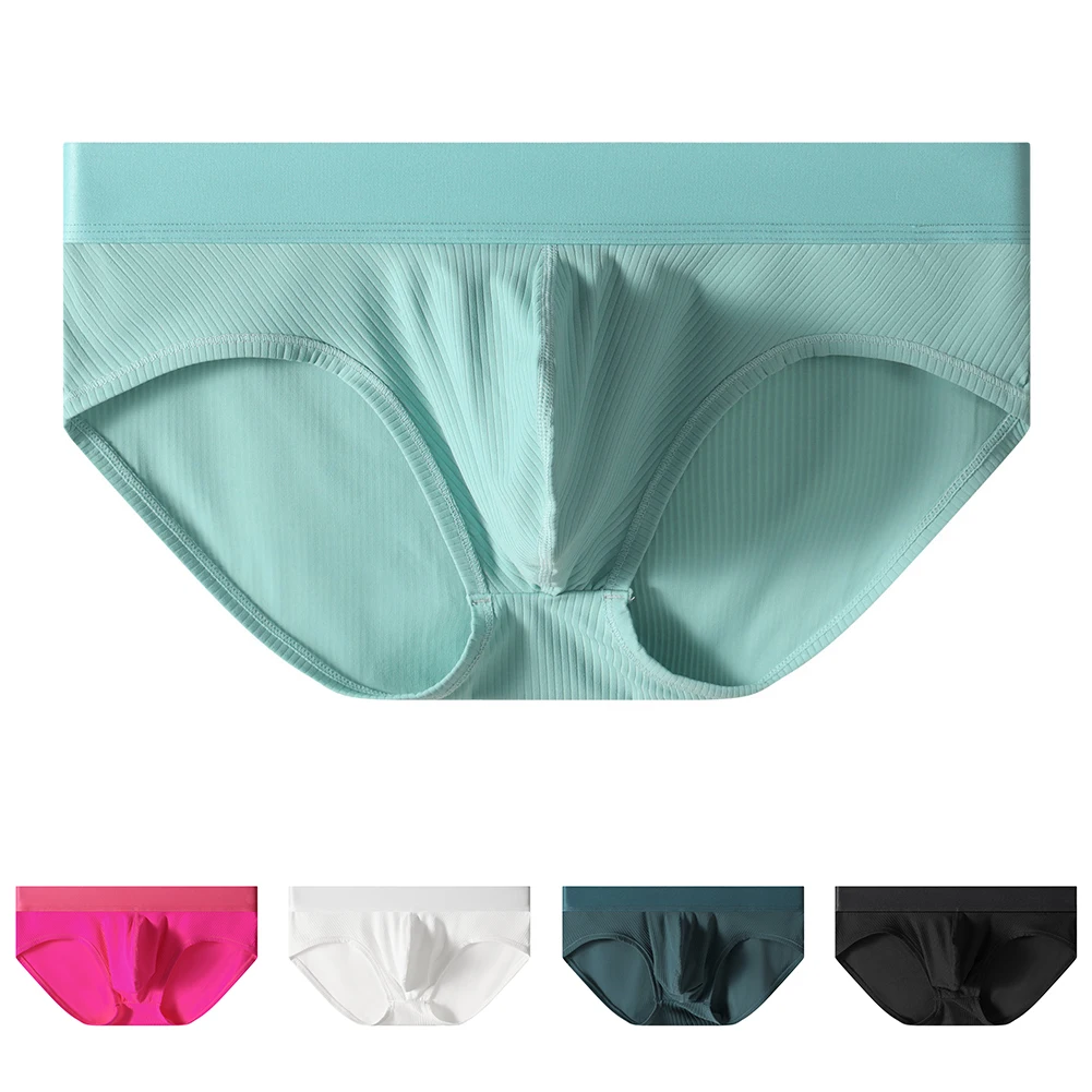 

2025 Mens Sexy Briefs Ice Silk Underwear Man Sexy Lingerie Solid Color Pouch Men's Panties Low Waist Elastic Seamless Underpants