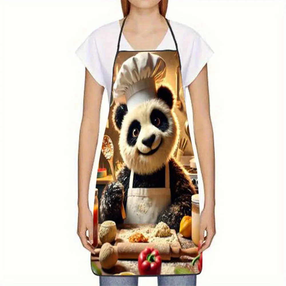 Panda Chef Theme Printed Apron Waterproof Kitchen Cooking Bib for Men Women Household Baking Grilling Fun Gift