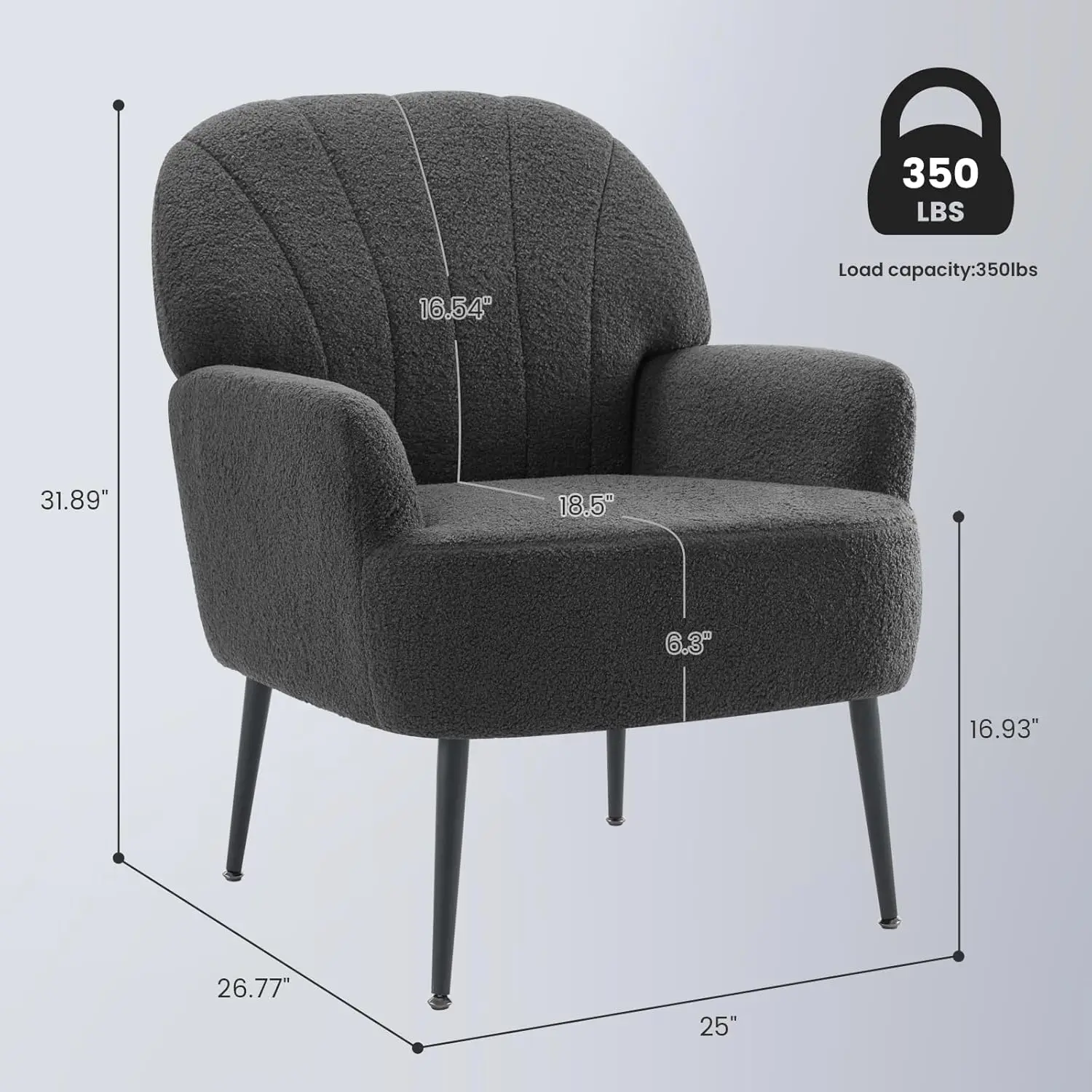 Accent Chair for Living Room, Wool Fabric Armchair, Single Sofa Chair with Arms, Metal Legs, Side Corner Chair for Reading