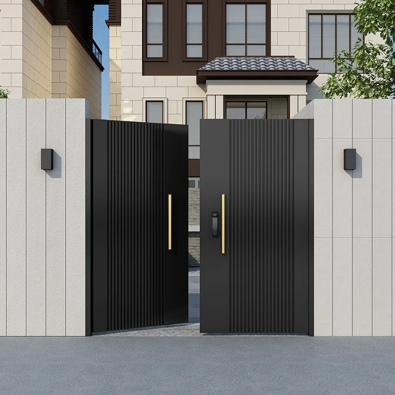 

FOB Simple Iron Courtyard Gate Stainless Steel Villa Outdoor Yard Aluminum Art Rural Electric Double Open Garden Design