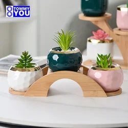 Desktop Bamboo Small  Flowerpot Racks Succulent Floating Windows Balconies Living Rooms Offices Green Plant Decoration Shelves