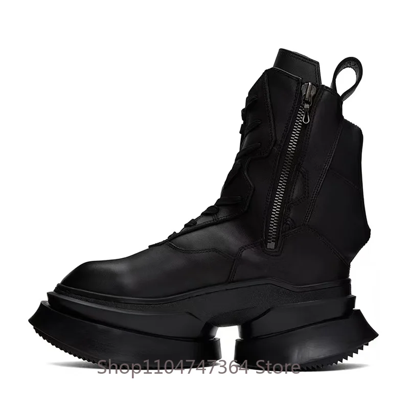 Newly Design Men Ankle Boots Genuine Leather Thick-soled Youth Street Fashion Shoes Outdoor Trend Motorcycle Boots