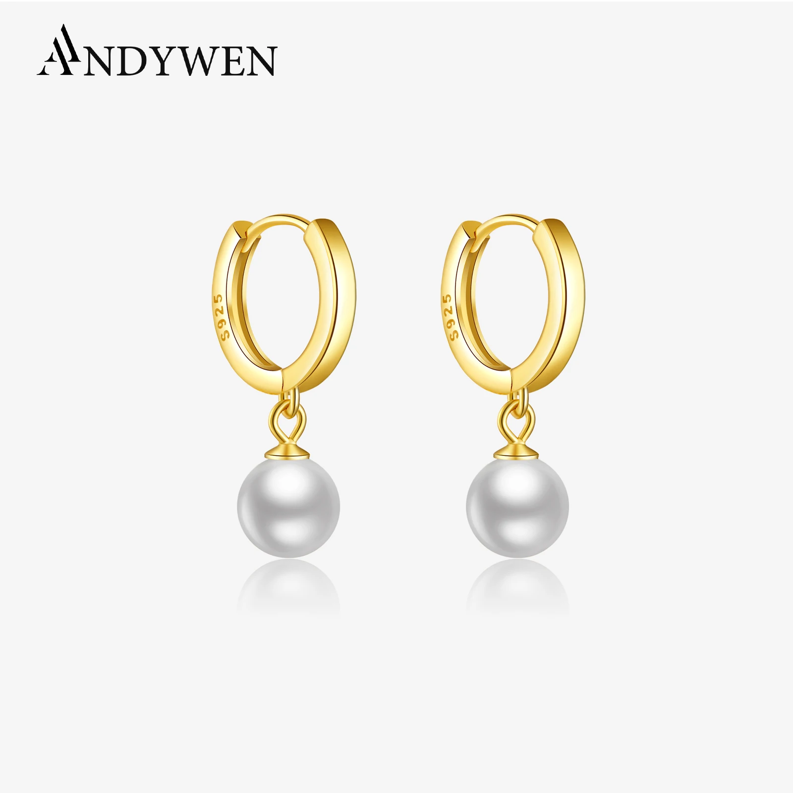 

ANDYWEN 925 Sterling Silver Gold Hoops Drop Pearl Earring Hand Made Loops Long Fashion Women 2021 Clips Luxury Jewelry
