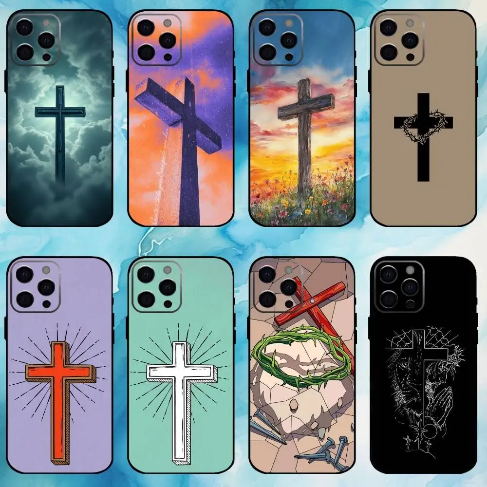 

Christ Christian Cross Phone Case For iPhone17,16,15,14,13,12,11 Plus,Pro Max Soft Black Cover