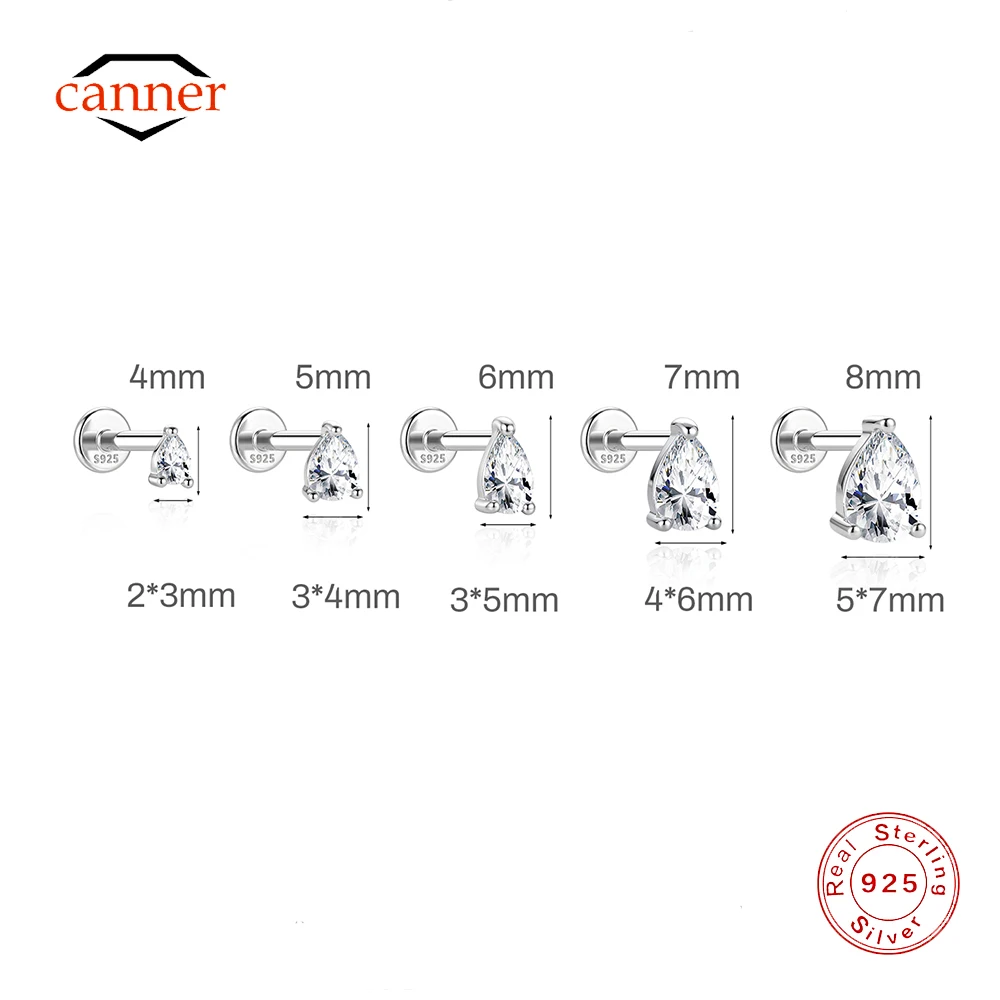 CANNER 1 Stück D-farbener birnenförmiger Moissanit-Ohrstecker mit flacher Rückseite für Damen, 925er Sterlingsilber, funkelnder Ohrschmuck