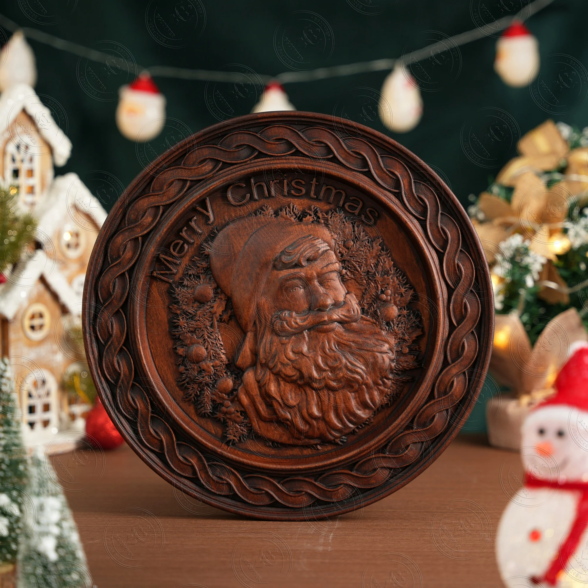 

European and American Santa Claus relief medallion solid wood carving Christmas gift memorial small gift crafts