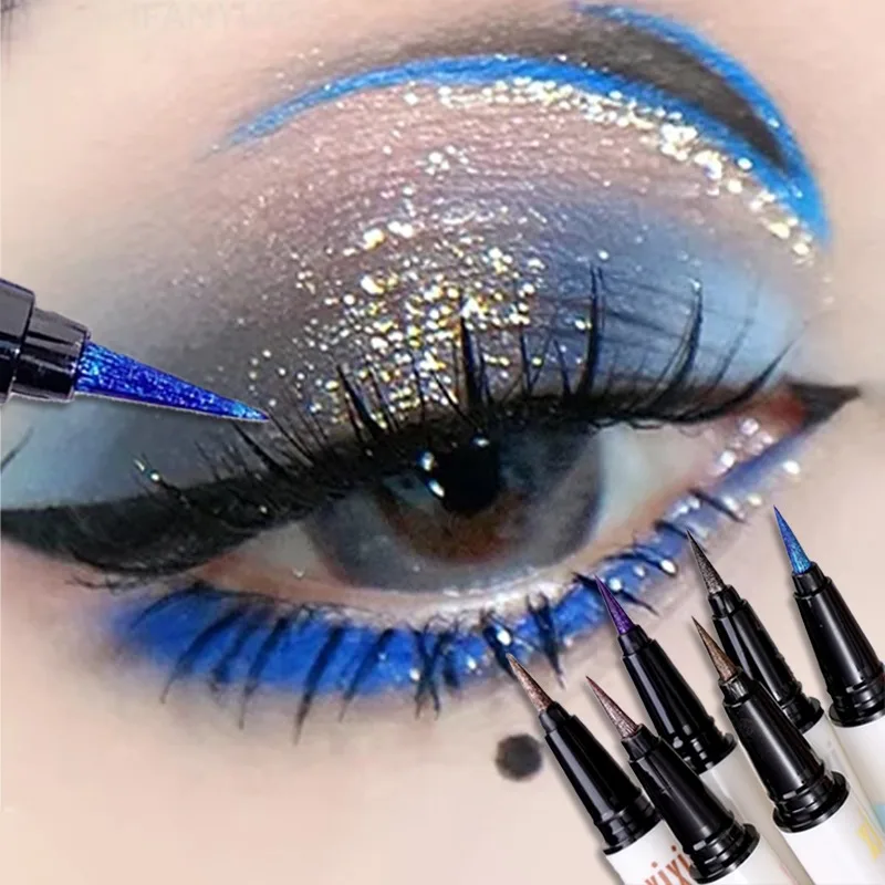 6 Colors Ultra-thin Pearlescent Eyeliner Liquid Pen Aurora Blue Waterproof Lasting Lying Silkworm Pencil High Pigment Eye Makeup