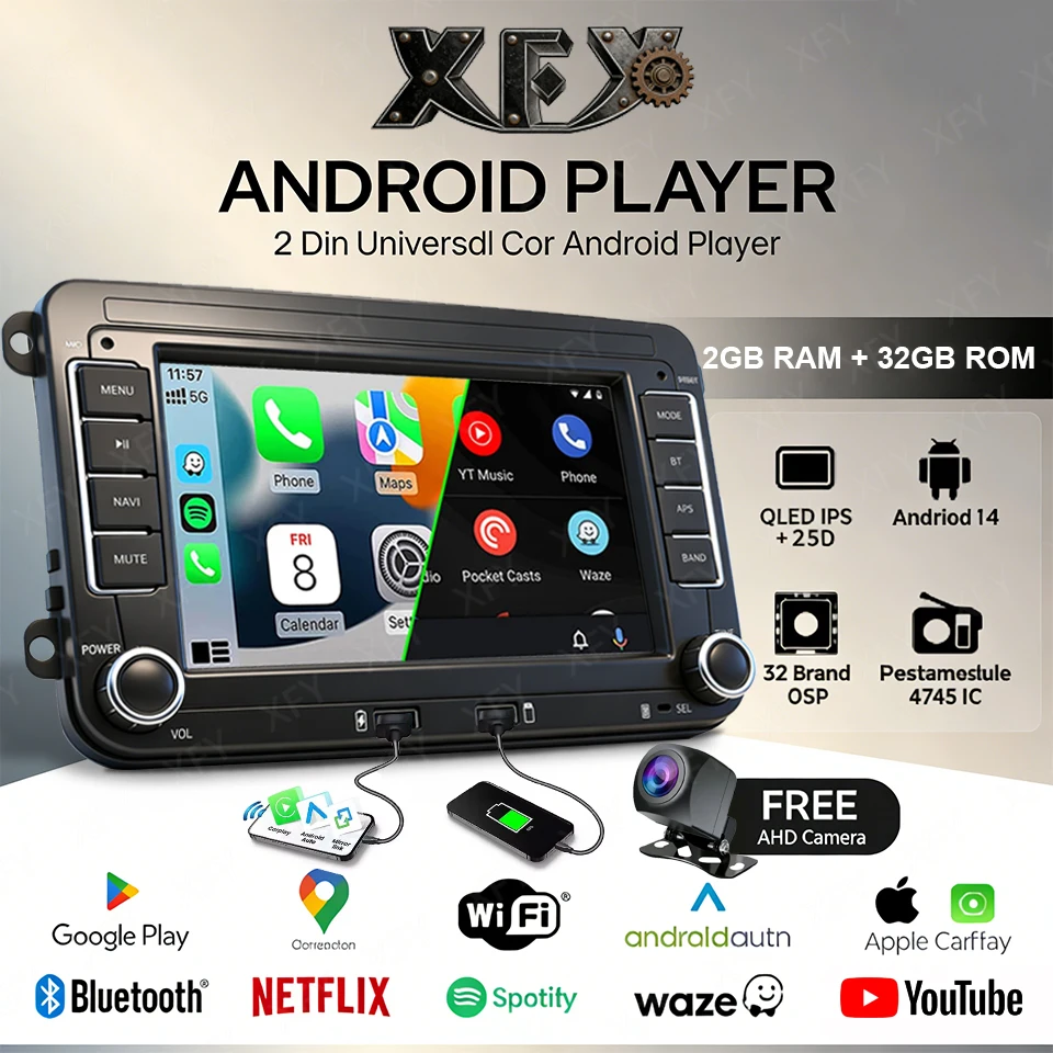 

Автомагнитола XFY 7" Android 14 4G+64G с Apple CarPlay, GPS-навигацией, Wi-Fi, RDS, FM, Bluetooth для VW Golf 5 6 Passat Polo Touran Tiguan Caddy EOS