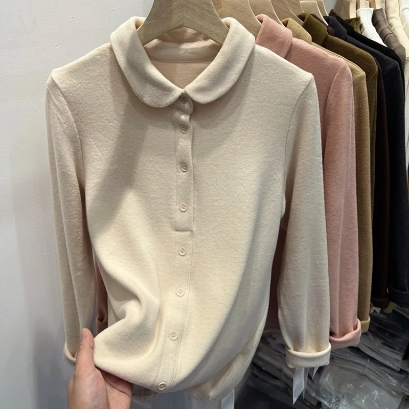 

T-shirts Women Inside Keep Warm Trendy Solid Lady Daily Long Sleeve Ulzzang Soft Chic Autumn All-match Tender Leisure Camisetas