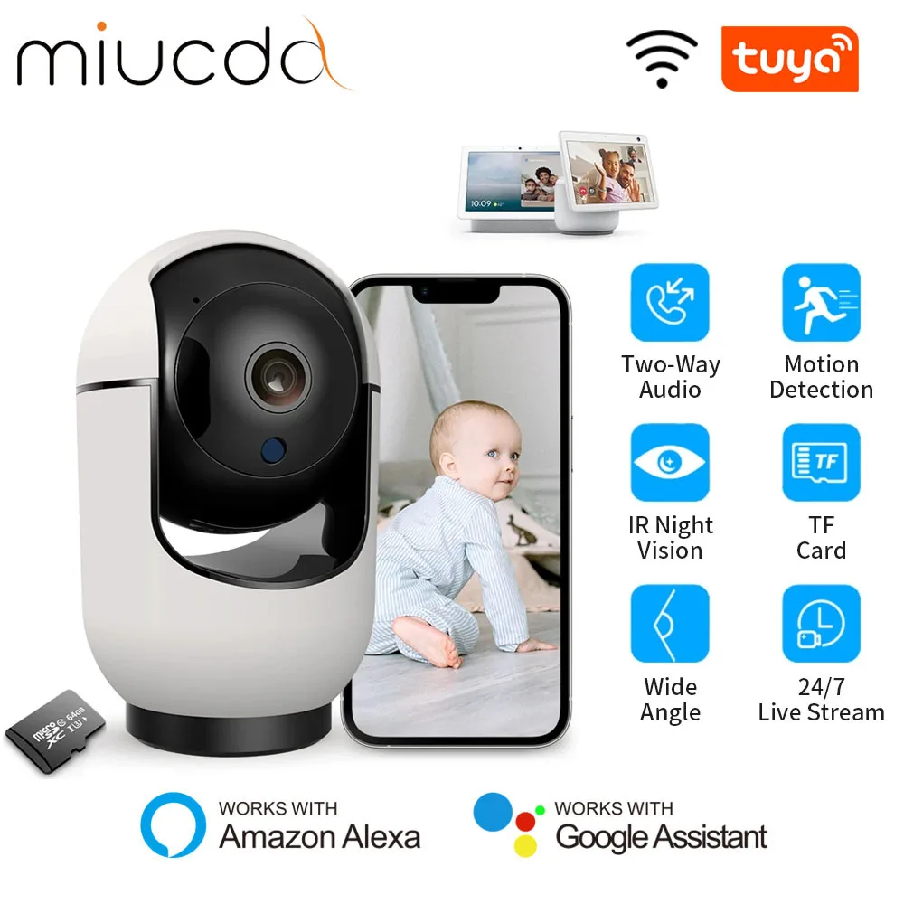 

MIUCDA Tuya WiFi Baby Monitor 2MP 1080P Wireless Surveillance Camera HD Resolution Baby Security Camera Night Vision Monitoring