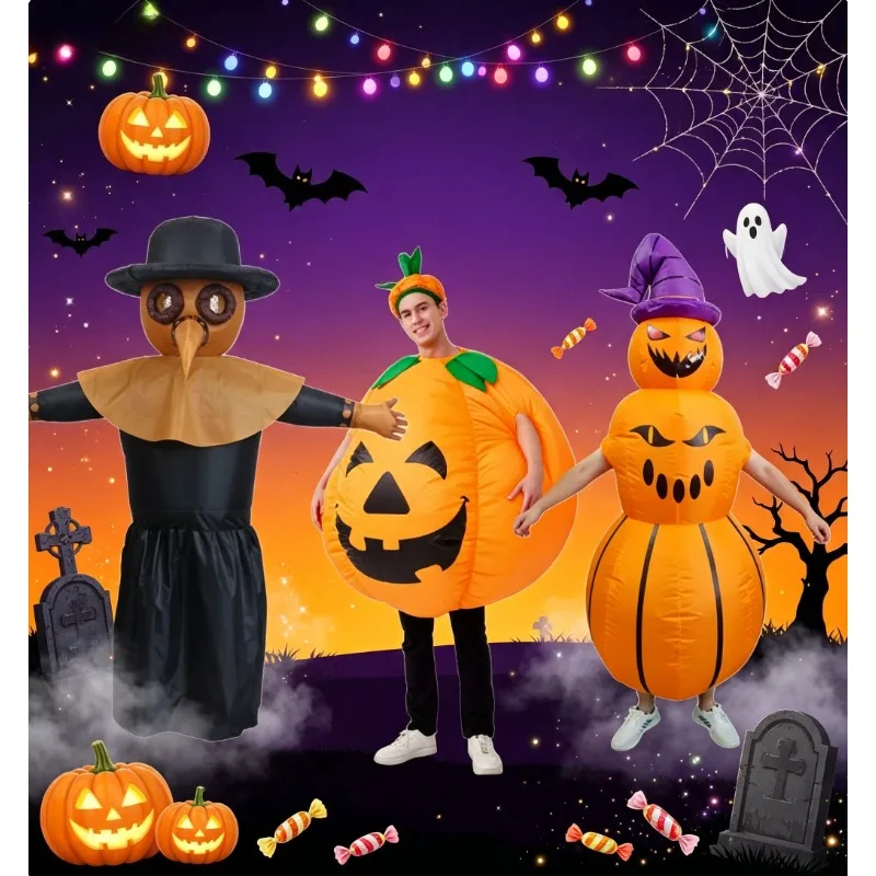 Costume gonflable de citrouille, costume gonflable de docteur à bec, tenue de jeu de rôle interactive pour fête d'Halloween, vêtement une pièce