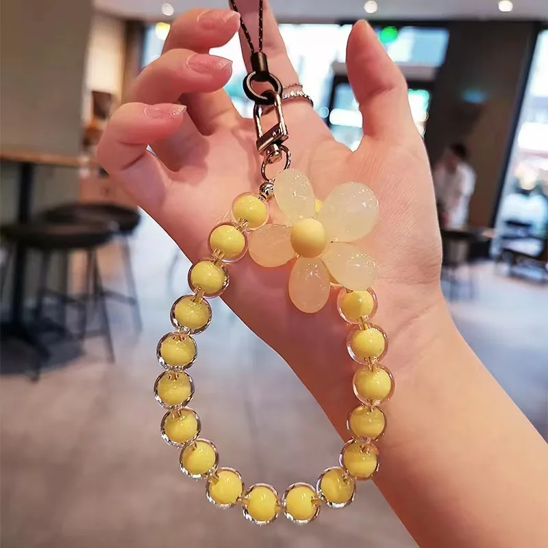 Telefon Anti-verloren Lanyard Schlüssel Kurze Handgelenk Anhänger Bunte Macaron Runde Perle Anhänger frauen hand Kette Handy Lanyard