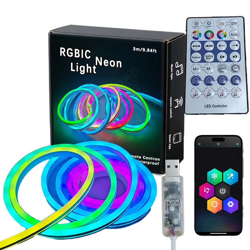 

9.84ft Smart RGBIC LED Neon Rope Lights, Waterproof Flexible Cuttable Music Sync Indoor Decoration