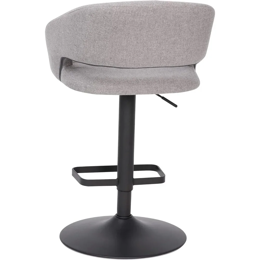 Modern Bar Stool com Encosto Médio Redondo e Apoio para os Pés, Altura Ajustável, Tecido Cinza, Base Preta, Confortável e Elegante