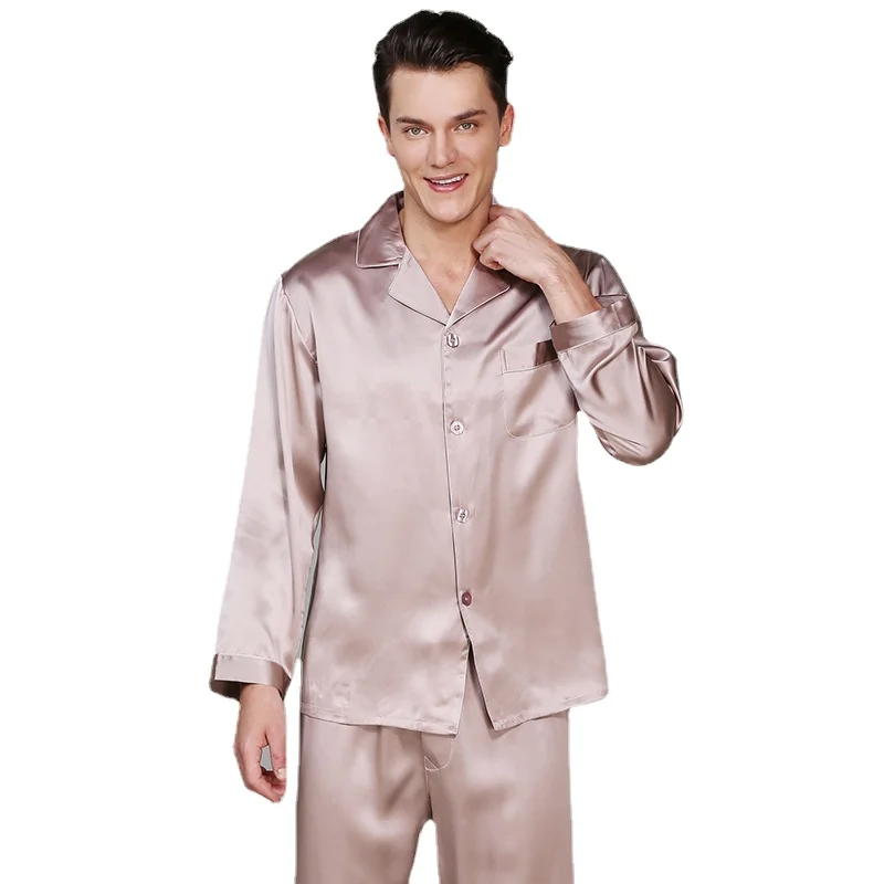 

High Quality Men's Silk Pajamas Set Lounge Wear Long Sleeves Home Wear Pocket Soft Breathable Pajamas for Men