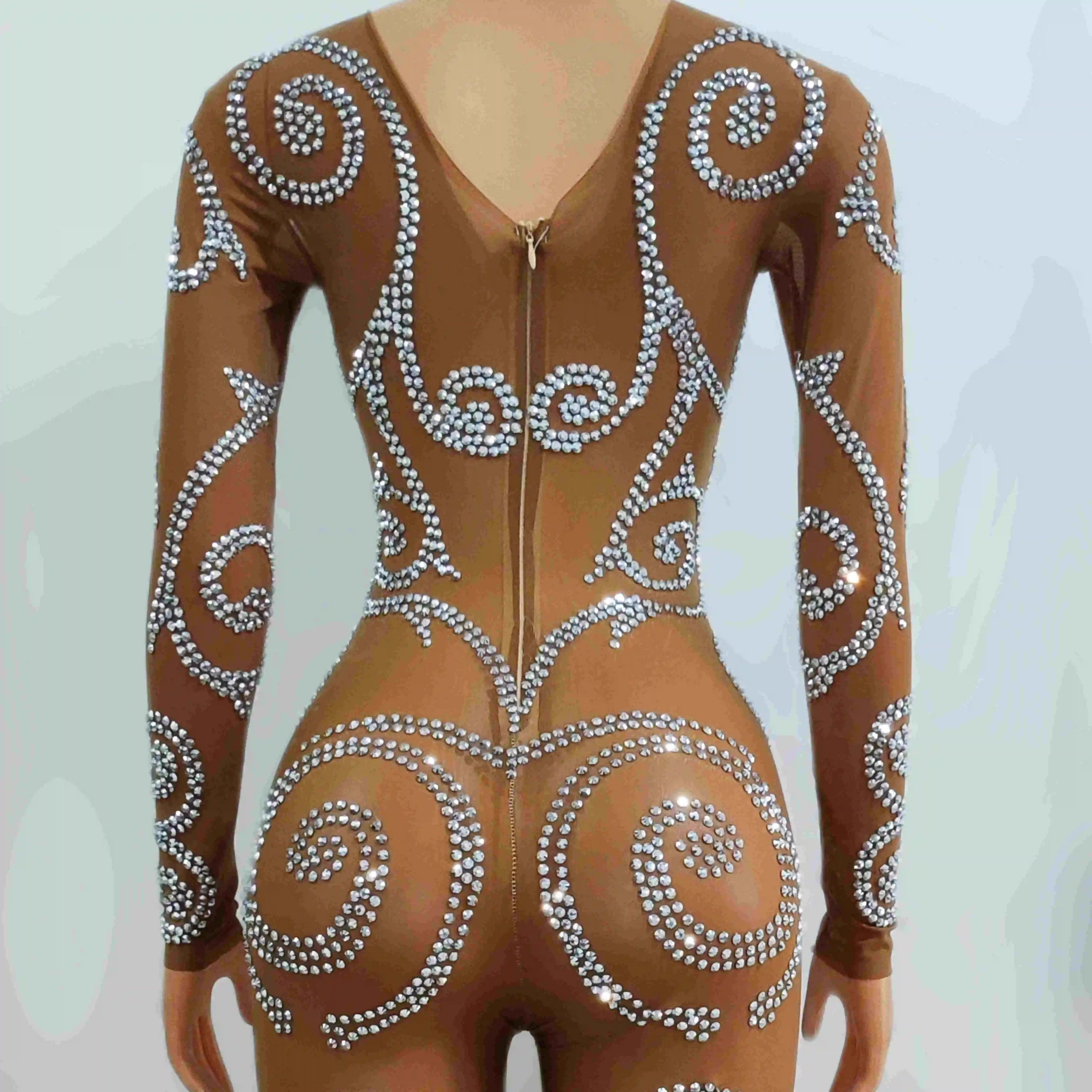 Sexy Perspektive Mesh Overall Frauen Gogo Dance Kostüm Strass Bar Nachtclub Ds Dj Rave Tragen Pole Dance Outfit XS7430