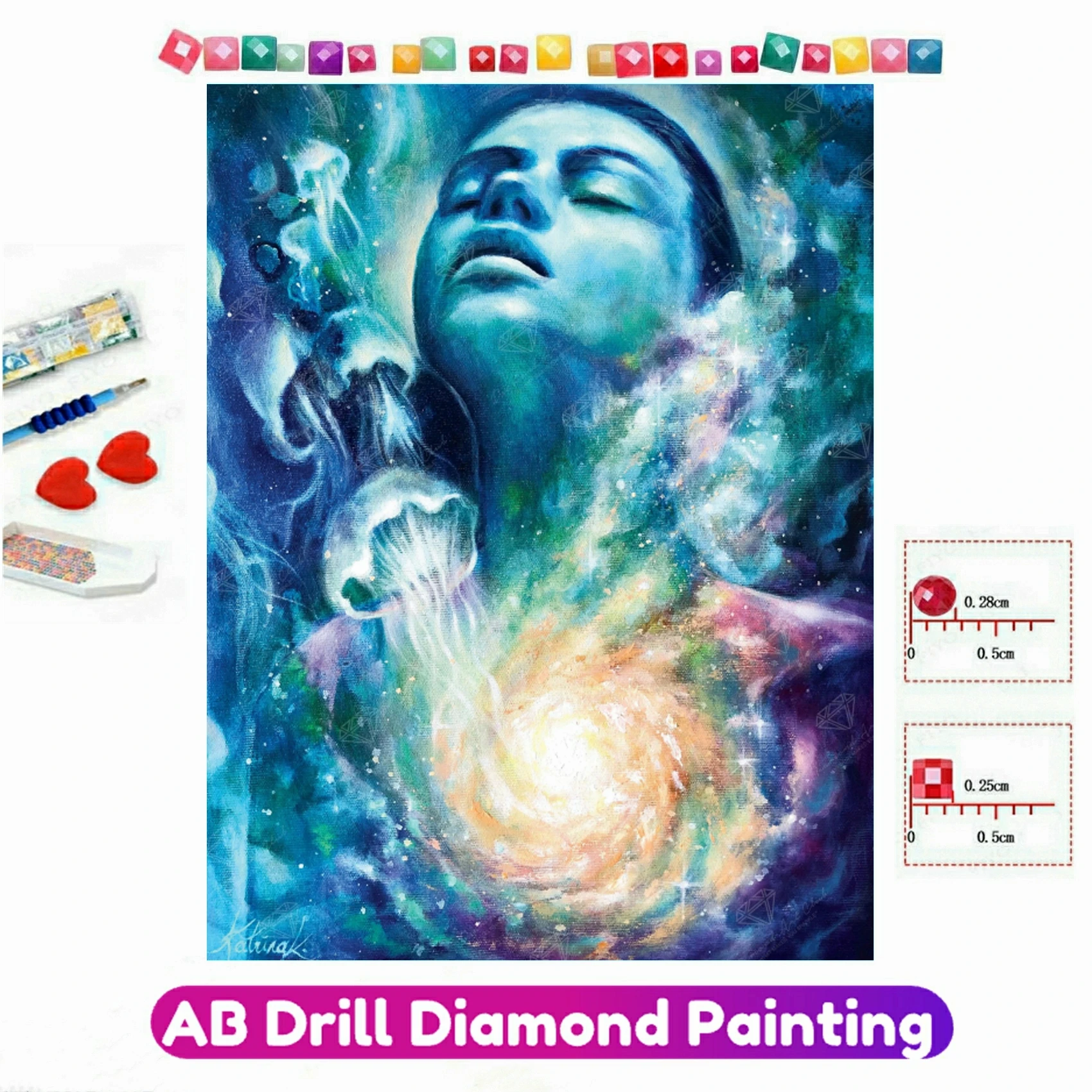 

Universal Soul 5D AB Diamond Painting Embroidery Girl Portrait Cross Stitch Kit Full Drill Mosaic Rhinestone Home Decor