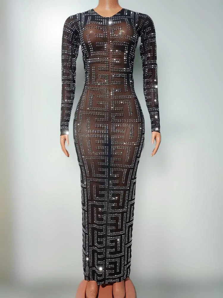 

High Quality Rhinestone Elastic Hip Hugging Long Skirt 2024 New Fashion Custom Women'S Clothing