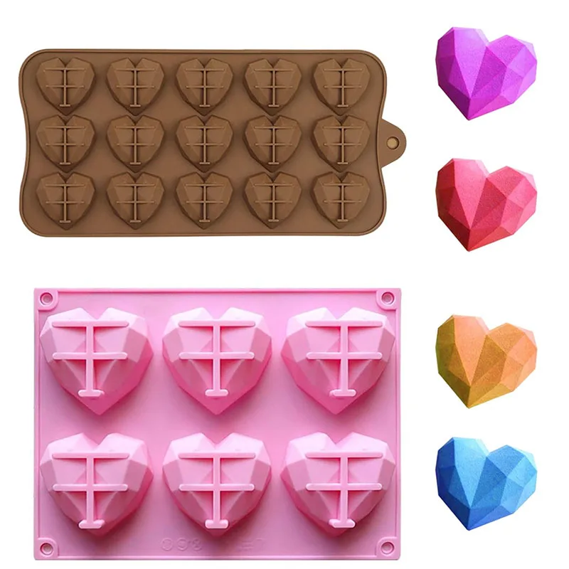 

Geometric Heart Silicone Mold Chocolate Cake Mold Dessert Baking Mold for Valentine’s Day DIY Fondant Candy Ice Cube Tray Tools