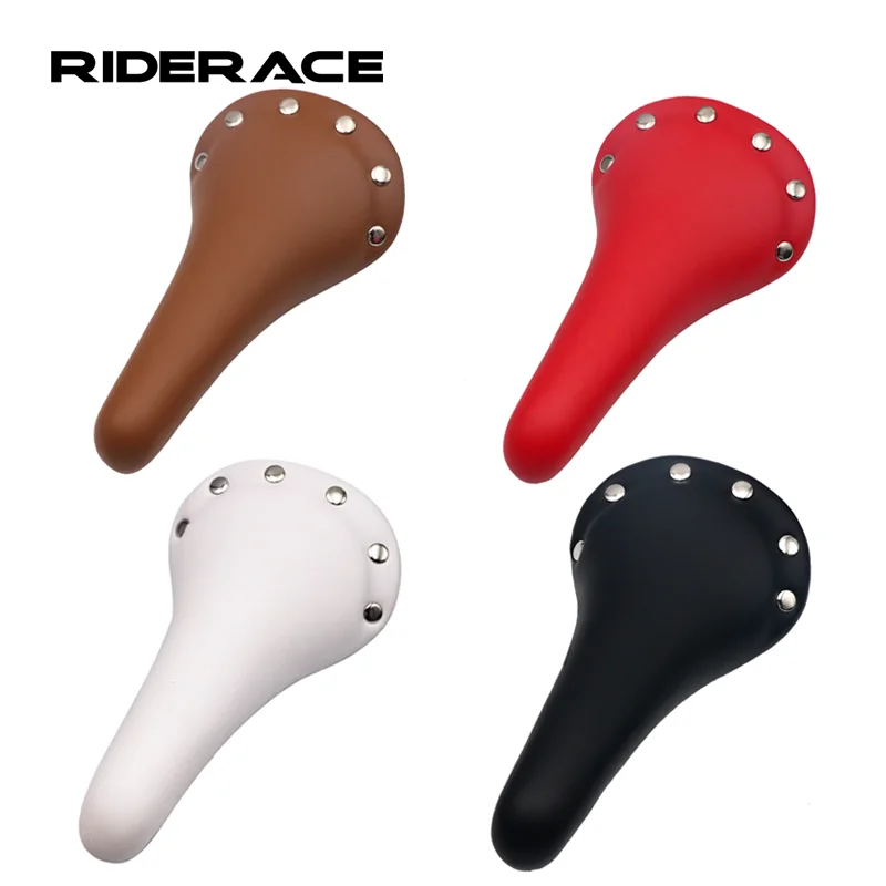 Bike Saddle Vintage Rivet Design PU Leather Comfortable Shock Absorption Road Bicycle Seat Waterproof Cycling Accessories