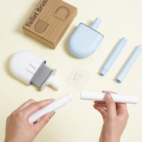 Breathable Toilet Brush Water Leak Proof with Base Silicone Wc Flat Head Flexible Soft Bristles Brush with Quick Drying Holder